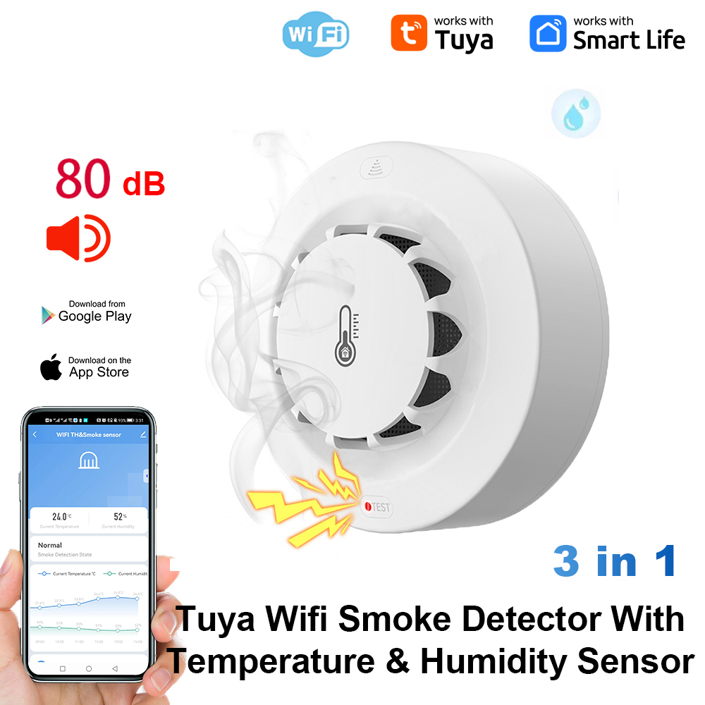 Smoke Leak Detector - เซ็นเซอร์วัดอุณหภูมิและความชื้นแบบ WiFi ของ Tuya พร้อมระบบตรวจจับควันและสัญญาณเตือนภัย สำหรับบ้านและสถานที่อื่นๆ