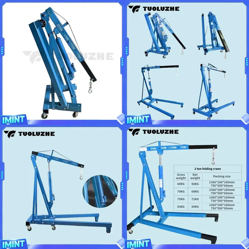 Hydraulic Car Lift - เครื่องยกเครื่องยนต์รถยนต์แบบพับได้ 2 ตัน สีน้ำเงิน เครื่องเครนไฮดรอลิก เครนสำหรับร้านซ่อม